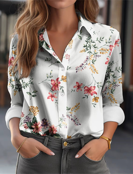 Fashion Colorful Flowers 3D Print Women'S Long Sleeve Shirts Gradient Color Loose Blouse Tops Casual Fashion Women'S Clothing