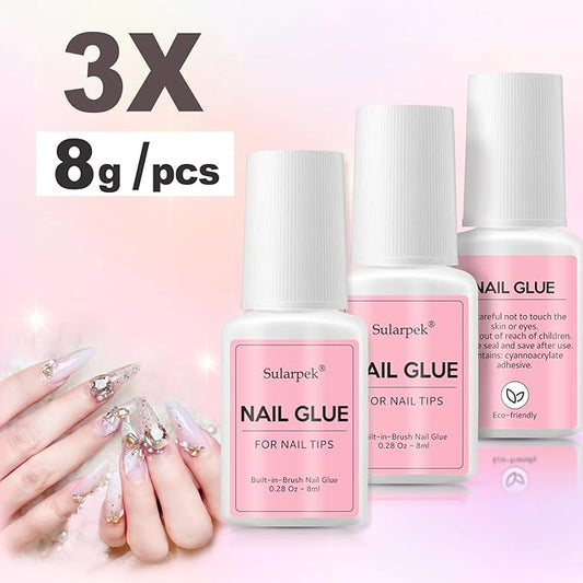 Colle Faux Ongles Extra Forte avec Pinceau – Lot de 3 x 8ml